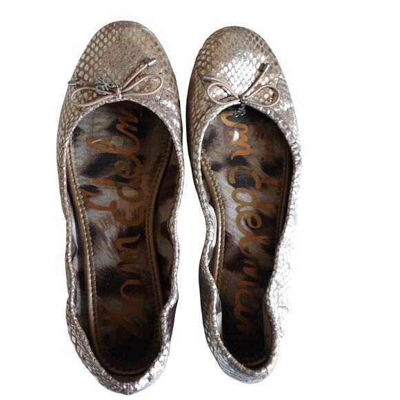 Sam Edelman Metallic Snakeskin Leather Ballet Flats Size 8 - Picture 1 of 7